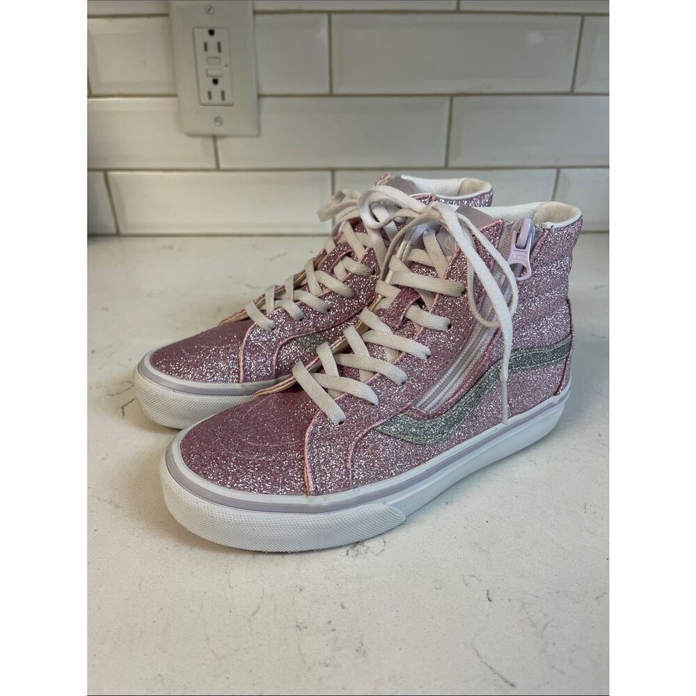 Vans (PS) Vans SK8-Hi Glitter Sneaker 'Pink White’ Size 1 Kids Reissue Side Zip
